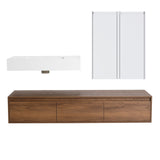Wall Mounted Bathroom Vanity With Resin Sink And 2 Side Cabinet, 3 Soft Close Drawer - Brown Ebony