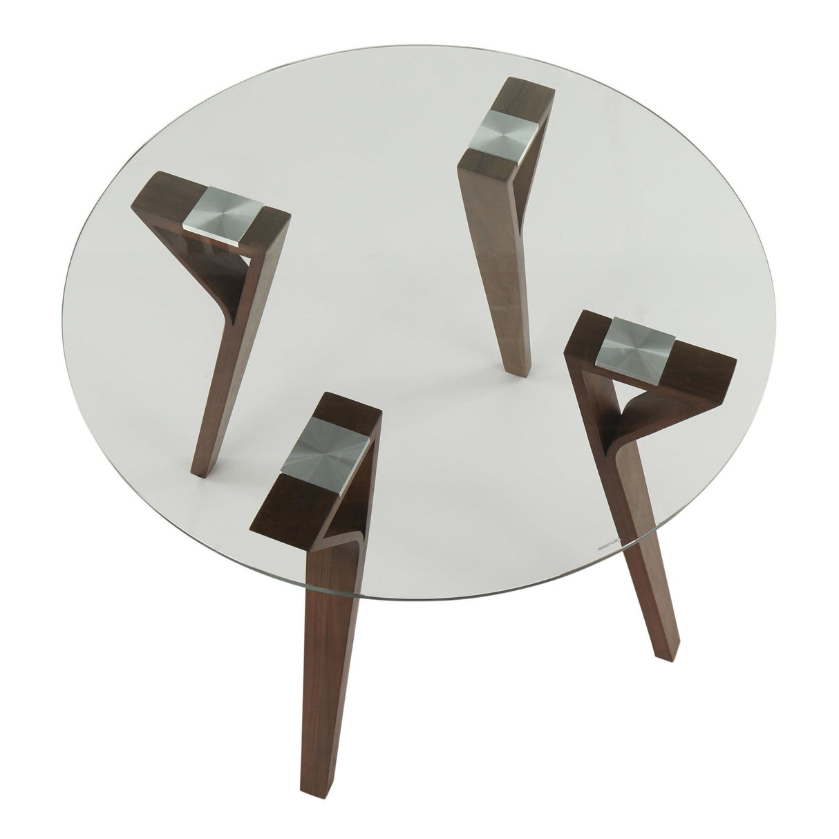 Folia - Round Dinette Table - Walnut Wood And Clear Glass