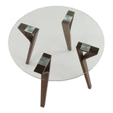 Folia - Round Dinette Table - Walnut Wood And Clear Glass
