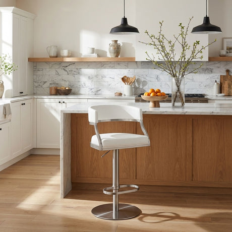 Callie - Swivel Metal Adjustable Height Barstool With Faux Leather Seat - Silver Finish