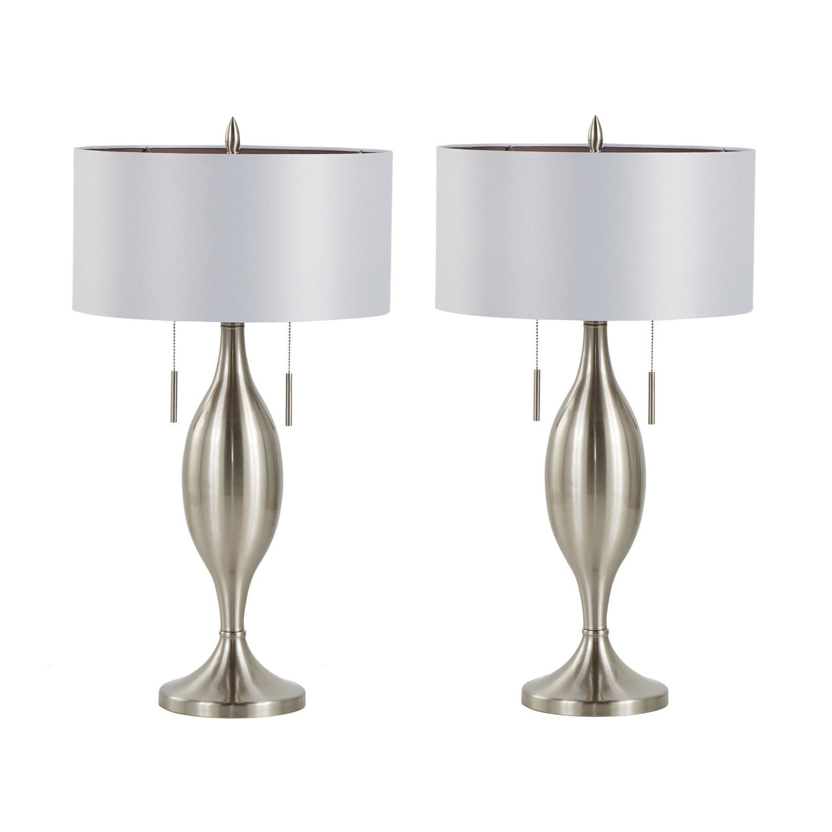 Anabelle - Metal Table Lamp (Set of 2) - Brushed Nickel, Light Silver Fabric