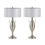 Anabelle - Metal Table Lamp (Set of 2) - Brushed Nickel, Light Silver Fabric