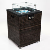 Propane Gas Square Fire Pit, Tile Tabletop With Beautiful Wicker Base For Outside