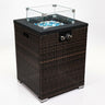 Propane Gas Square Fire Pit, Tile Tabletop With Beautiful Wicker Base For Outside