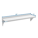 12" x 48" 18-Gauge Stainless-Steel Heavy Duty Wall Shelf, WMSH-1248.