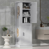 Tall Freestanding Bathroom Storage Cabinet With Adjustable Shelves And Side Hooks