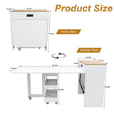 Extendable Dining Table With Power Socket, Lockable Casters, Storage Cabinet