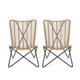Wicker Chair With Geometric Cross Base, (Set of 2) - Light Brown
