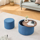 Nesting Ottomans, Round Coffee Table & Bench With Tray (Set of 2)