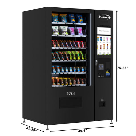 Non-Refrigerated Snack Vending Machine with 60 Slots, Coin and Bill Acceptor, and 22 Inch Touch Screen in Black (KM-VMNT-50-BC)