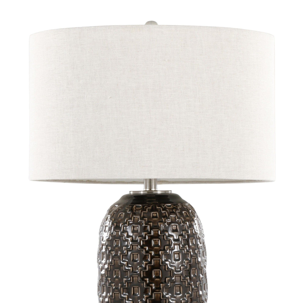 Onyx - 30" Table Lamp - Dark Gray Crackle Ceramic, Brushed Nickel And Clear Crystal With Gray Linen Shade