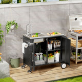 Outdoor Grill Cart With 304 Stainless Steel Sink And Cabinet - Black / Silver