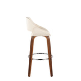 Fabrizzi - 30" Fixed-Height Barstool With Swivel And Round Chrome Metal Footrest (Set of 2) - Walnut Wood