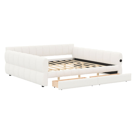 Upholstered Platform Bed With USB Charging And 2 Storage Drawers