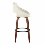 Fabrizzi - 30" Fixed-Height Barstool With Swivel And Round Black Metal Footrest (Set of 2) - Walnut Wood