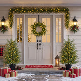 4 Piece Christmas Artificial Trees With Sturdy Bases, Pre Lit Wreath & Garland, Warm LED Lights, Indoor Holiday Decor - Green