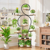 Plant Stand Indoor With Grow Light, 9 Tiered 63" Tall Indoor Plant Shelves For Multiple Plants - Walnut / Black