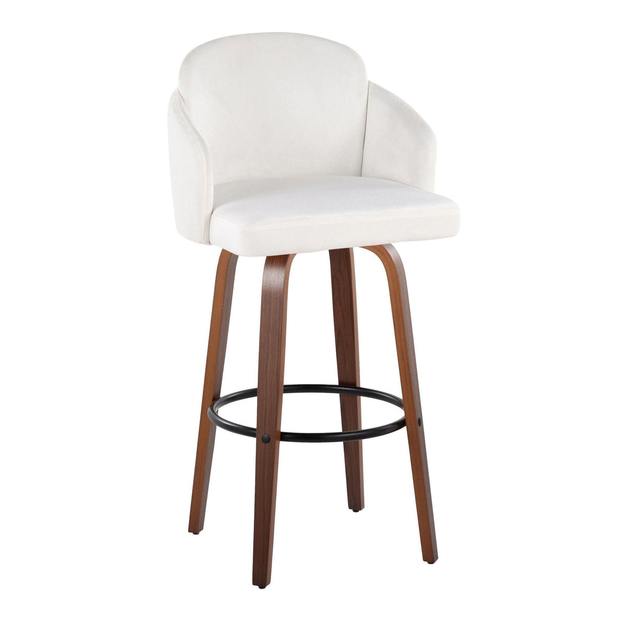 Dahlia - Fixed-Height Barstool (Set of 2) - Walnut Wood, Black Metal Footrest