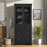 Freestanding Tall Bathroom Cabinet With Adjustable Shelves, Drawers, Soft Close Glass Doors