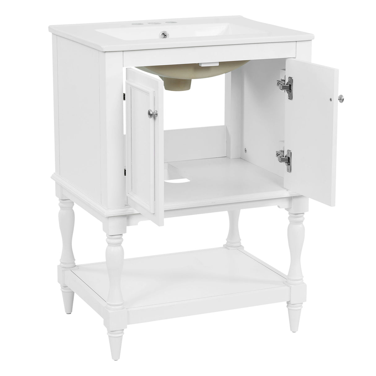 Modern Bathroom Vanity With Sink, Rectangular Cabinet With Open Shelf And Closed Storage