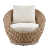 Kobalt - Metal Outdoor Swivel Lounge Chair With Cushions - Boucle White / Natural