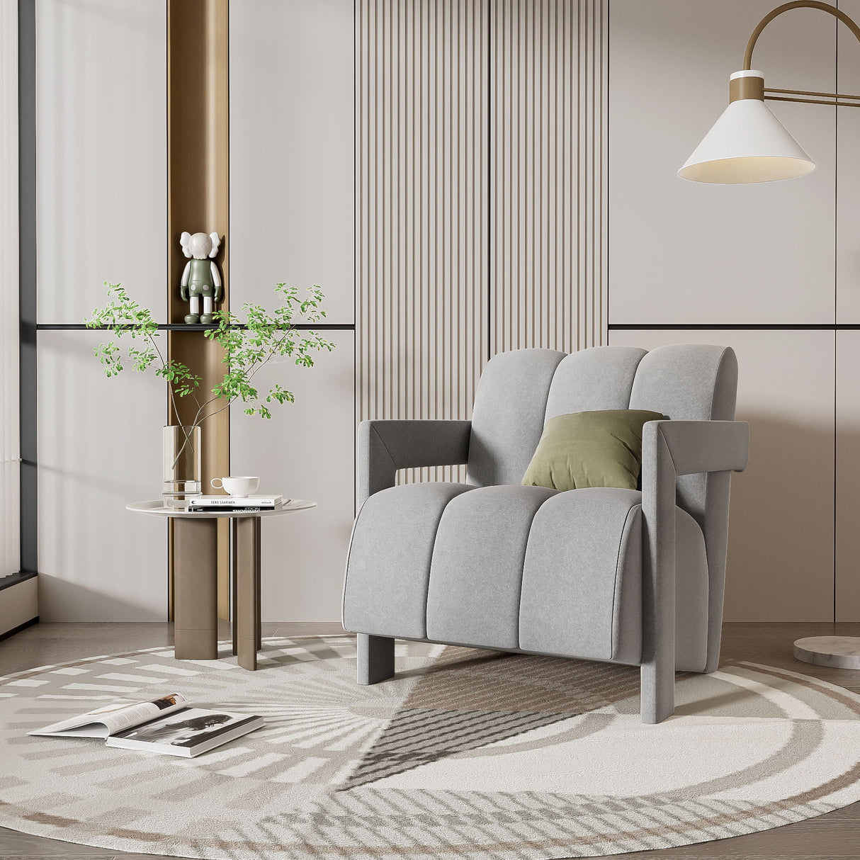 Modern Minimalist Leisure Armchair With L Shaped Armrests