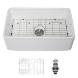 Sink 30" Apron Front Reversible Single Bowl Kitchen Sink With Grid And Strainer - White