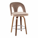 Ava - Upholstered Fixed-Height Barstool (Set of 2) - Walnut Wood Base
