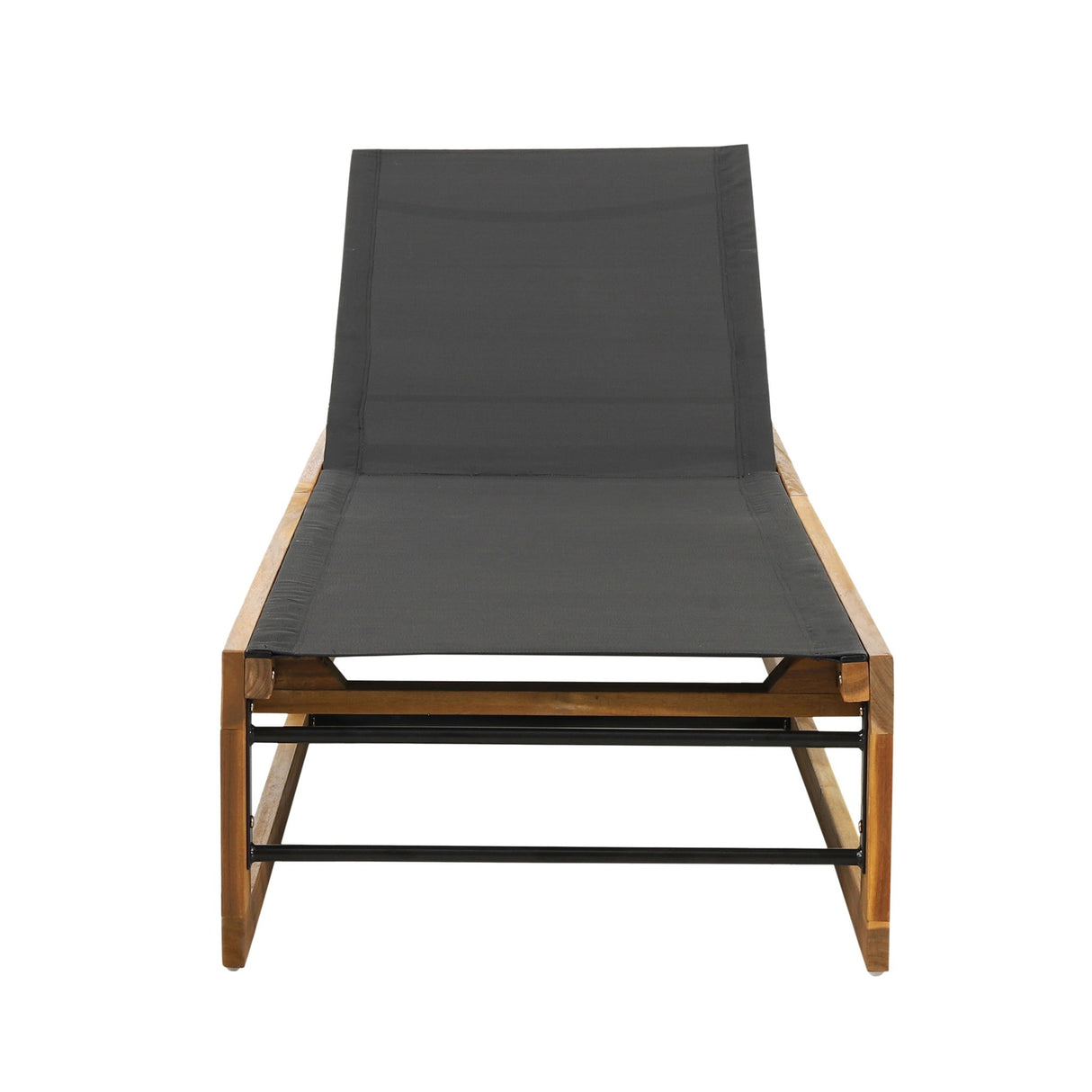 Outdoor Chaise Lounge With Acacia Wood Frame And Mesh Seat Teak