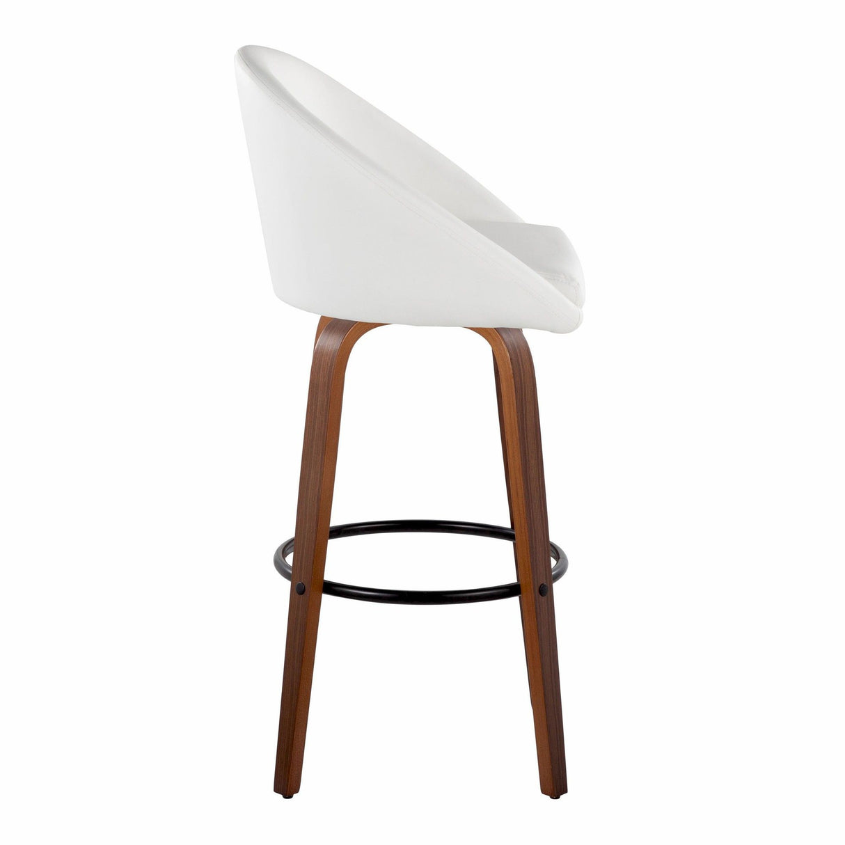 Matisse - 30" Highback Fixed-Height Barstool With Round Black Metal Footrest (Set of 2) - Walnut Wood