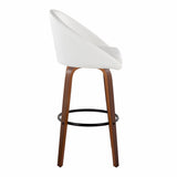 Matisse - 30" Highback Fixed-Height Barstool With Round Black Metal Footrest (Set of 2) - Walnut Wood