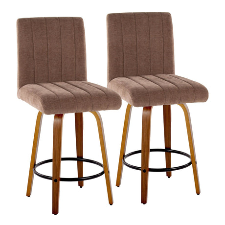 Hannah - 26" Fixed-Height Counter Stool With Swivel And Round Black Metal Footrest (Set of 2) - Walnut Wood