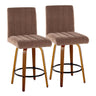 Hannah - 26" Fixed-Height Counter Stool With Swivel And Round Black Metal Footrest (Set of 2) - Walnut Wood