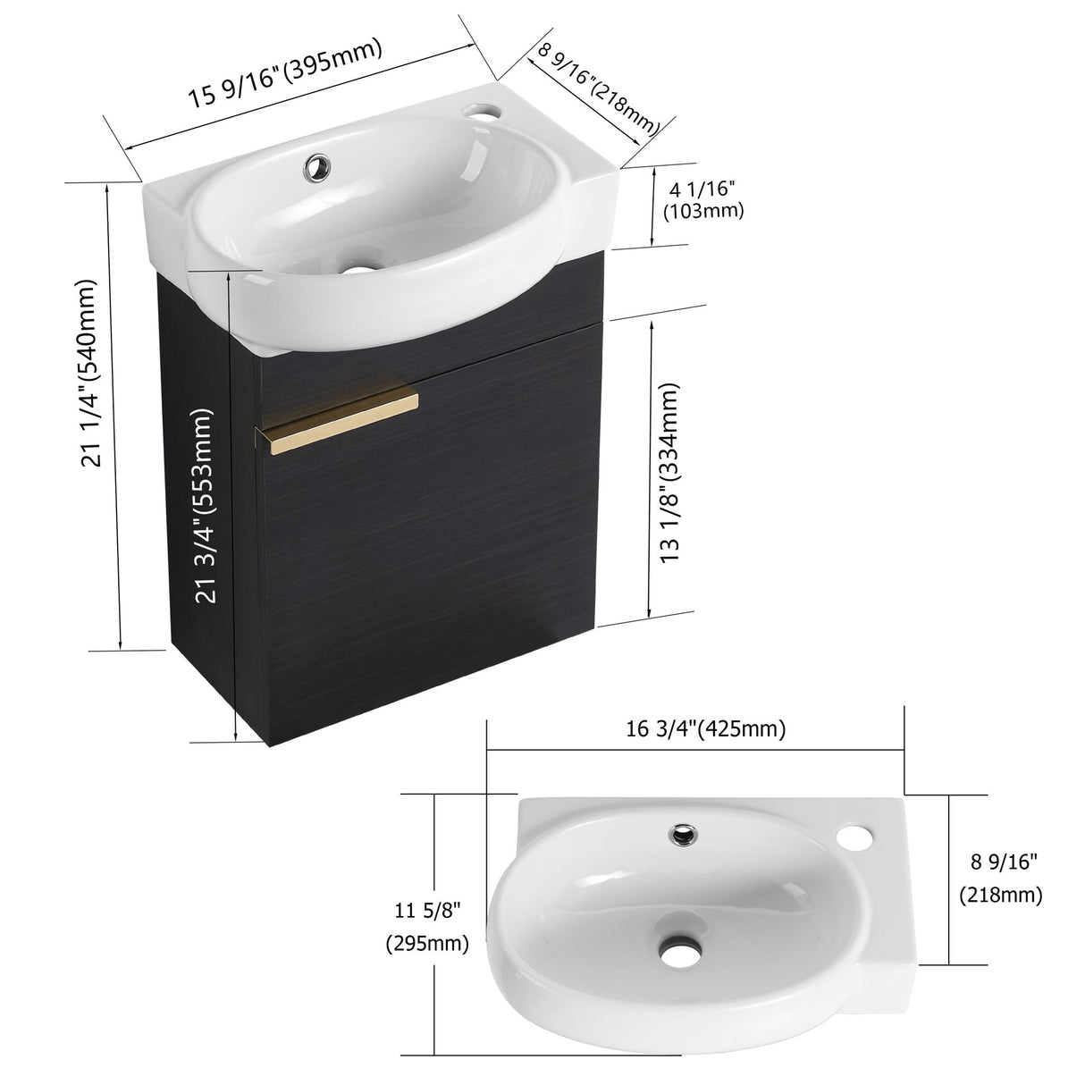 Soft Close Doors Bathroom Vanity With Sink, Compact Wall Mounted Design Basin