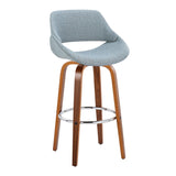 Fabrizzi - 30" Fixed-Height Barstool With Swivel And Round Chrome Metal Footrest (Set of 2) - Walnut Wood