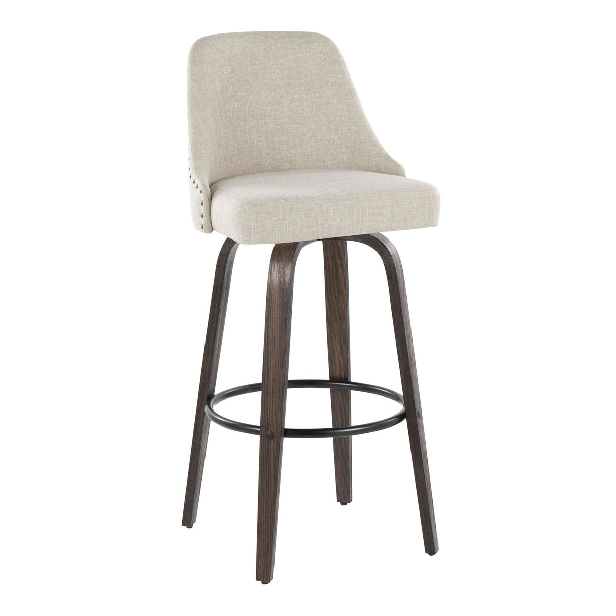 Marcel - 30" Fixed-Height Barstool With Swivel And Round Black Metal Footrest (Set of 2) - Walnut Glazed Wood