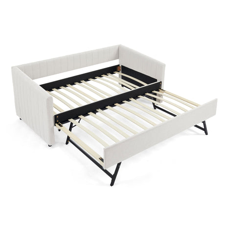 Upholstered Daybed With Trundle With Vertical Stripes