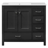 Bathroom Vanity With Ceramic Sink Combo, Abundant Storage Cabinet 2 Soft Close Doors And 5 Drawers