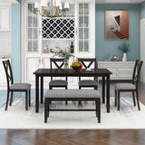 6 Piece Rectangular Dining Table Set With 4 Chairs And Bench