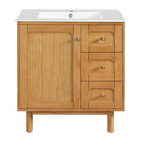 Bathroom Vanity With Sink, 3 Drawers, Soft Close Door - Natural Wood