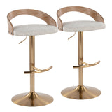 Grotto - Adjustable Barstool - Gold Metal, Whitewashed Wood