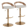 Grotto - Adjustable Barstool - Gold Metal, Whitewashed Wood