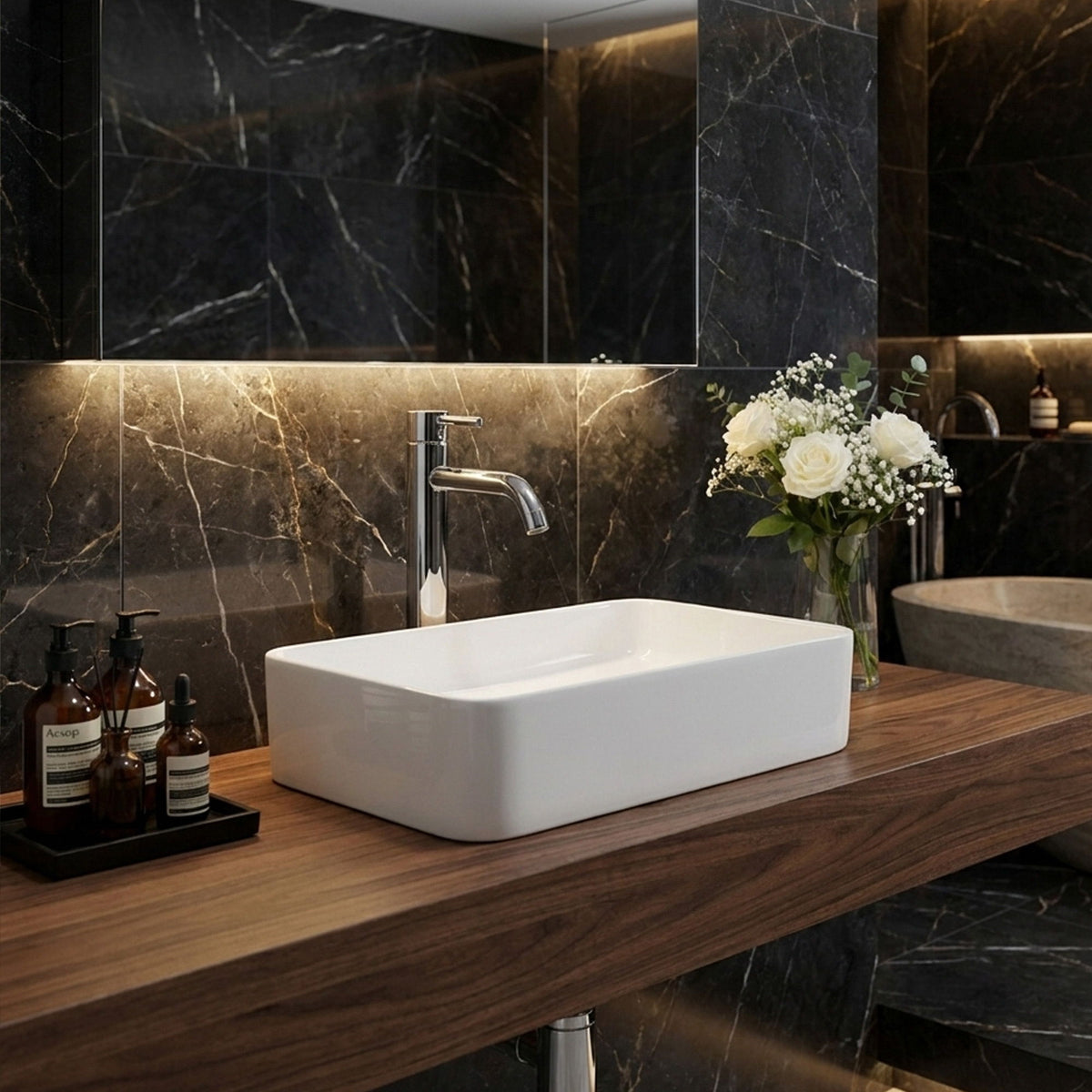 Rectangular Vessel Sink, Countertop Vanity Basin - White