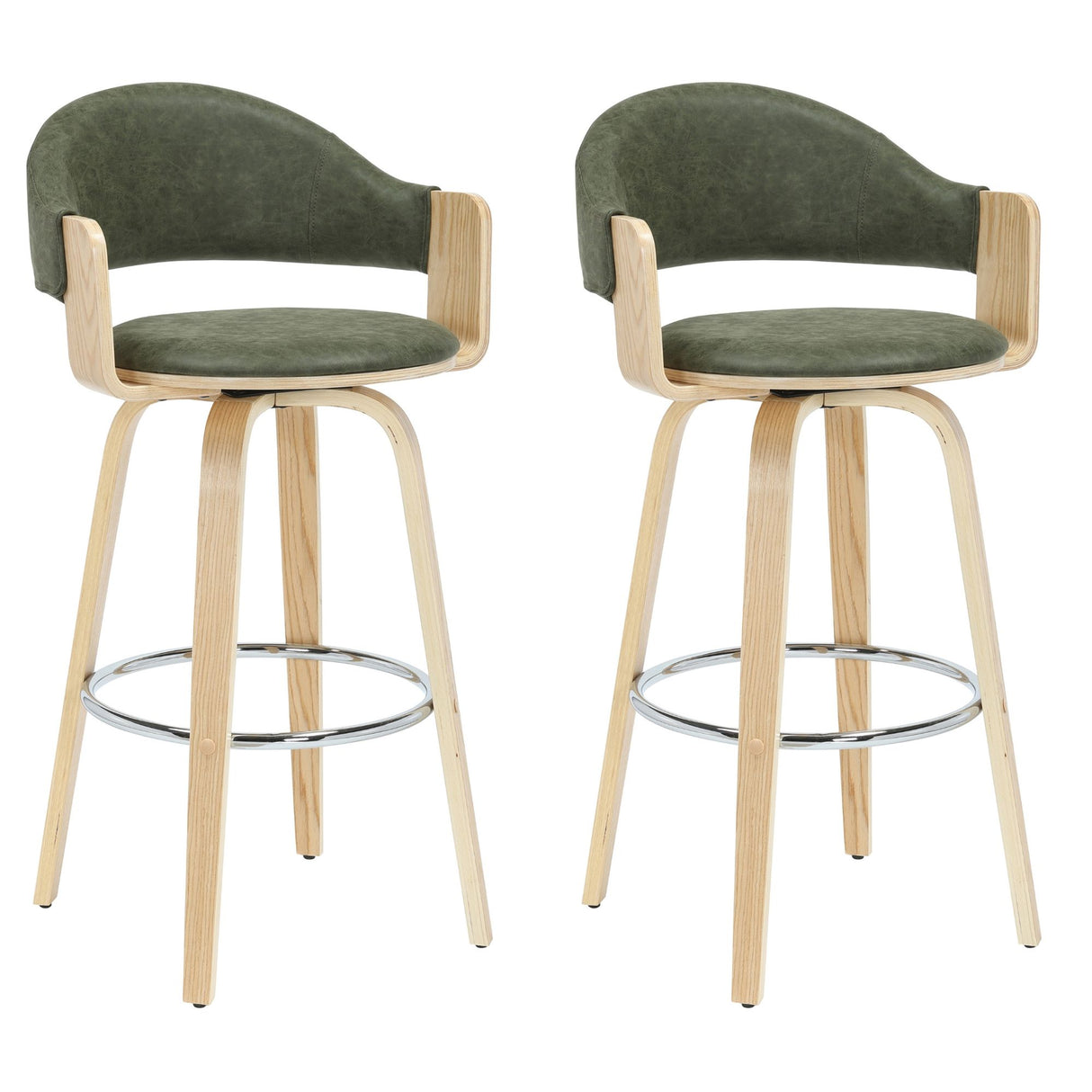 Daxton - Swivel Bar Height Round Back Wood Bar Stool With Faux Leather Seat