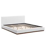 Elegant Boucle Upholstered Bed With Wood Grain Textured Solid Wood Base Frame