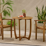 Outdoor Circular Wood Bistro Table With Curved Legs And Slat Panel Table Top - Teak