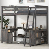 Loft Bed With U-Shaped Desk, Drawers, And Storage Shelves