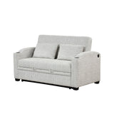 Pull Out Loveseat Sofa With Adjsutable Backrest, 2 Pillows, Cup Holders, USB Ports For Living Room