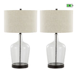 Botella - 28" Glass Table Lamp (Set of 2) - Clear Dimpled Glass And Oil Bronze Metal With Natural Linen Shade And Built-In USB Port from Grandview Gallery