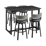 Encinitas - 5 Piece Bar Outdoor Patio Table Set With Cushions - Gray